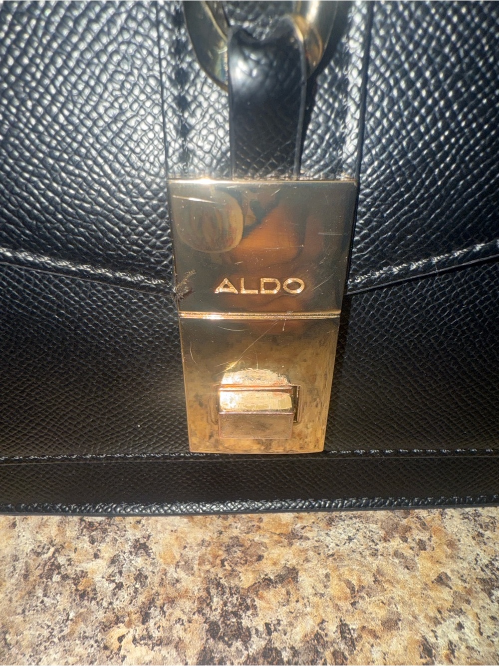ALDO Black Satchel with Gold Lock Detail